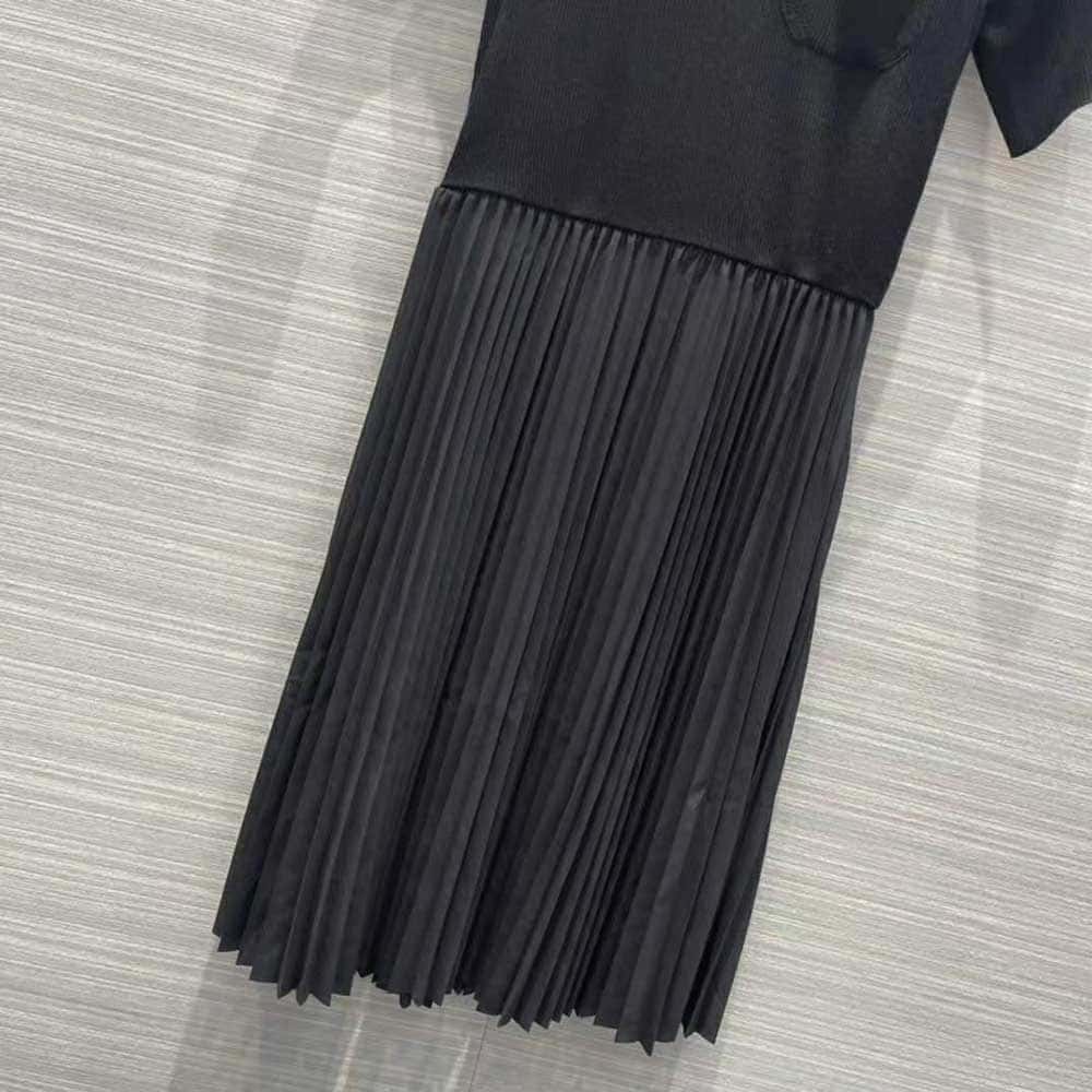 Váy Prada Women Crepe DE Chine and Knit Dress-Black