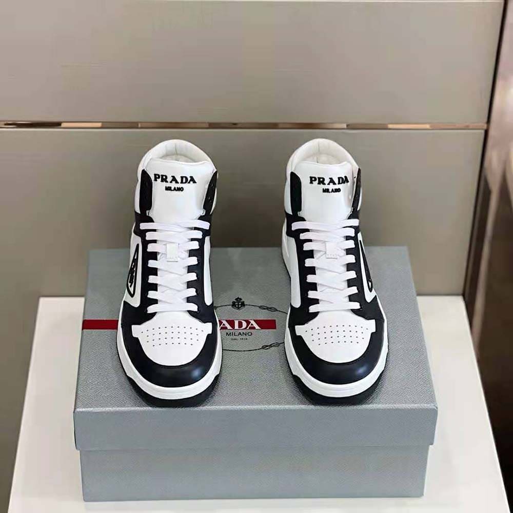 GIÀY PRADA Sporty Leather High-Top Sneakers-Black