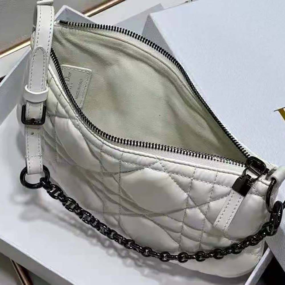 TÚI Dior Women Mini Dior Caro Tulip Bag Latte Quilted Macrocannage Calfskin Top Quality