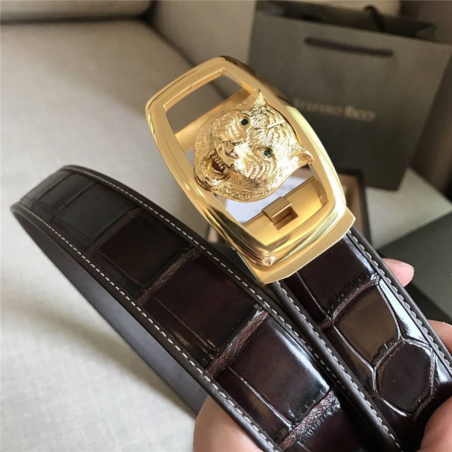 DÂY LƯNG STEFANO RICCI CROCODILE LEATHER DA CÁ SẤU Belt Khóa vàng