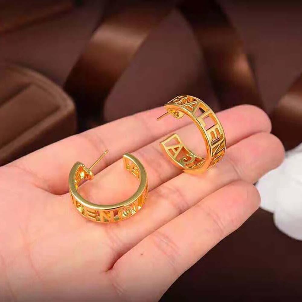 Bông tai Balenciaga Women Logo Earrings in Gold Brass