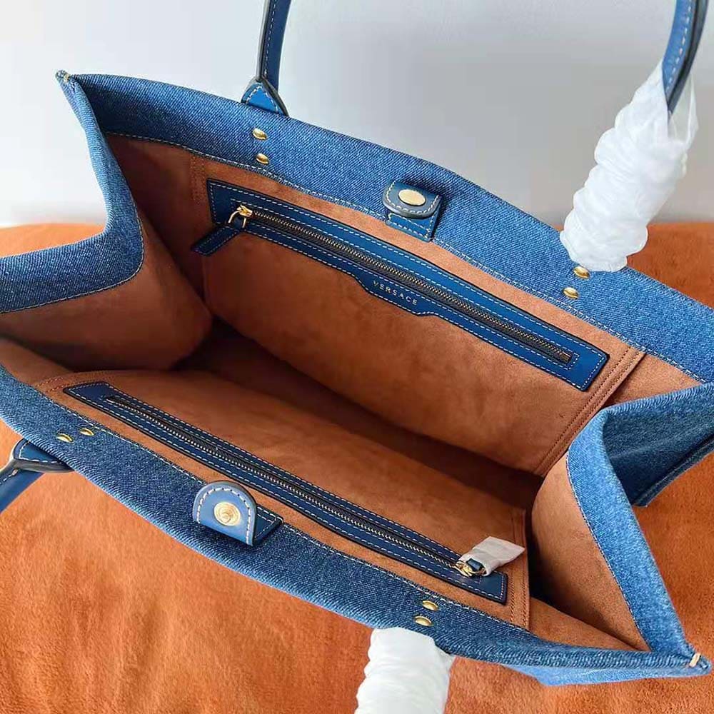 TÚI Versace Women La Medusa Denim Large Tote Bag-Blue