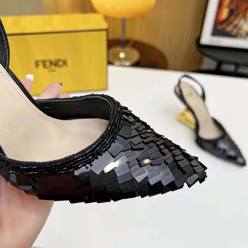 GIÀY Fendi Women Colibrì Lite Black Sequin High-heeled Slingbacks