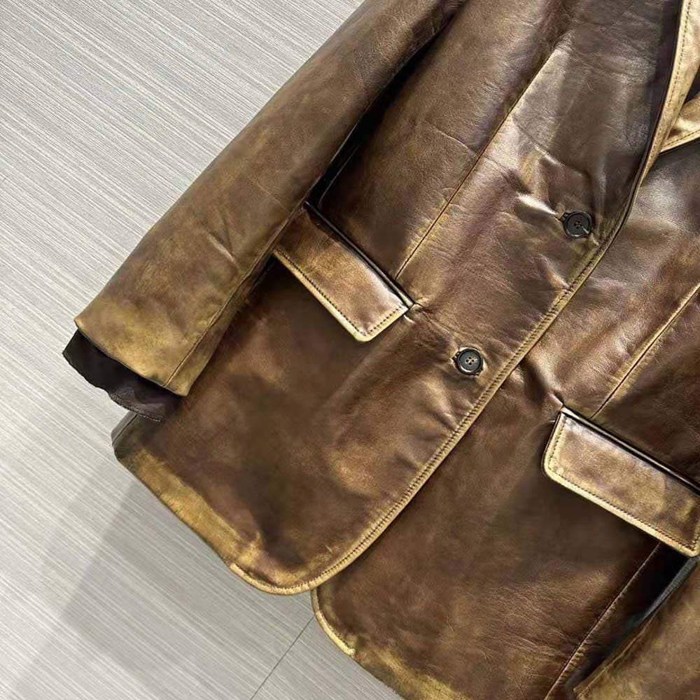 ÁO Miu Miu Women Nappa Leather Jacket with Hot-stamped Logo