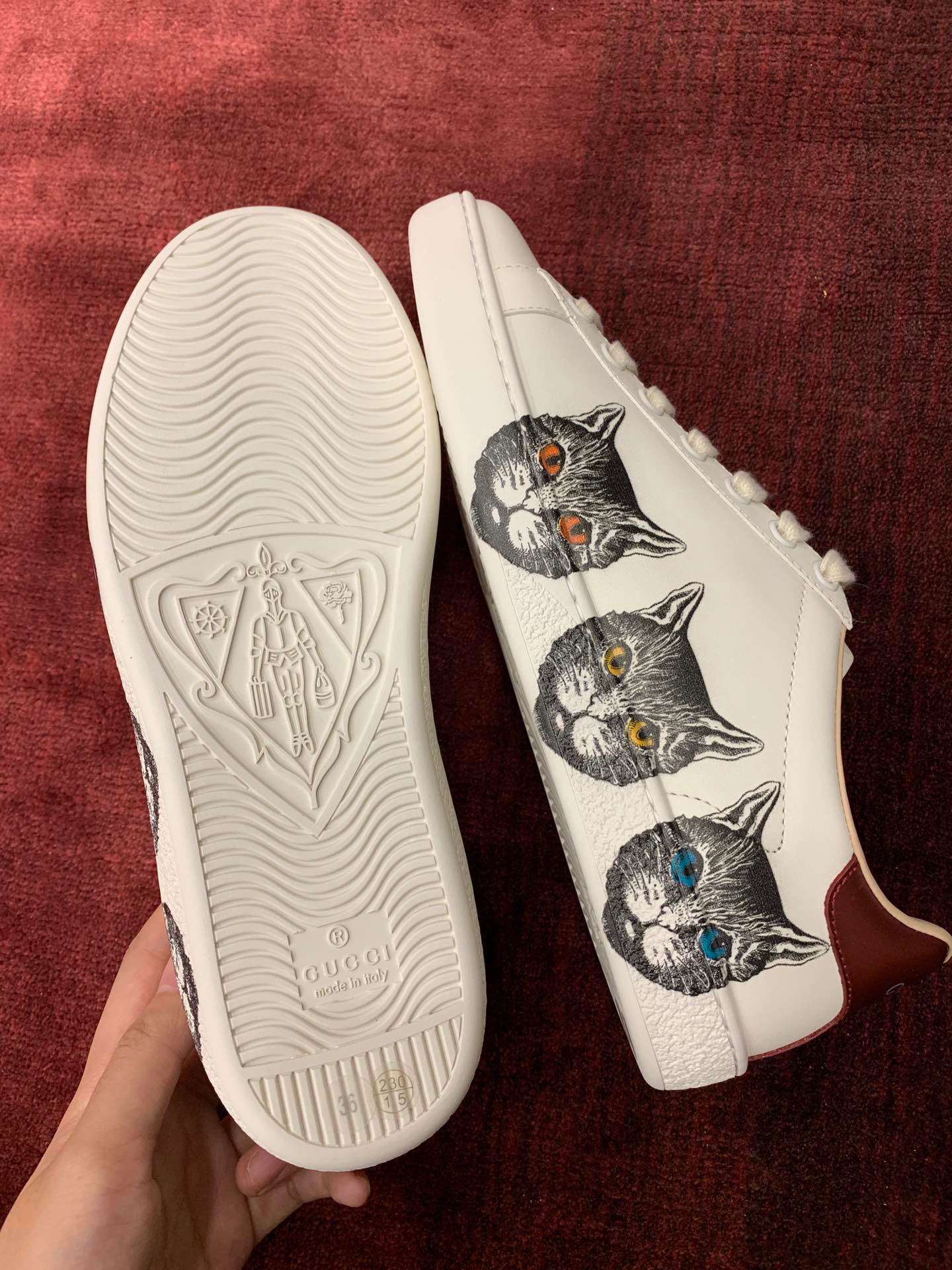 GIÀY GUCCI Leather Ace Sneakers Three Cat White