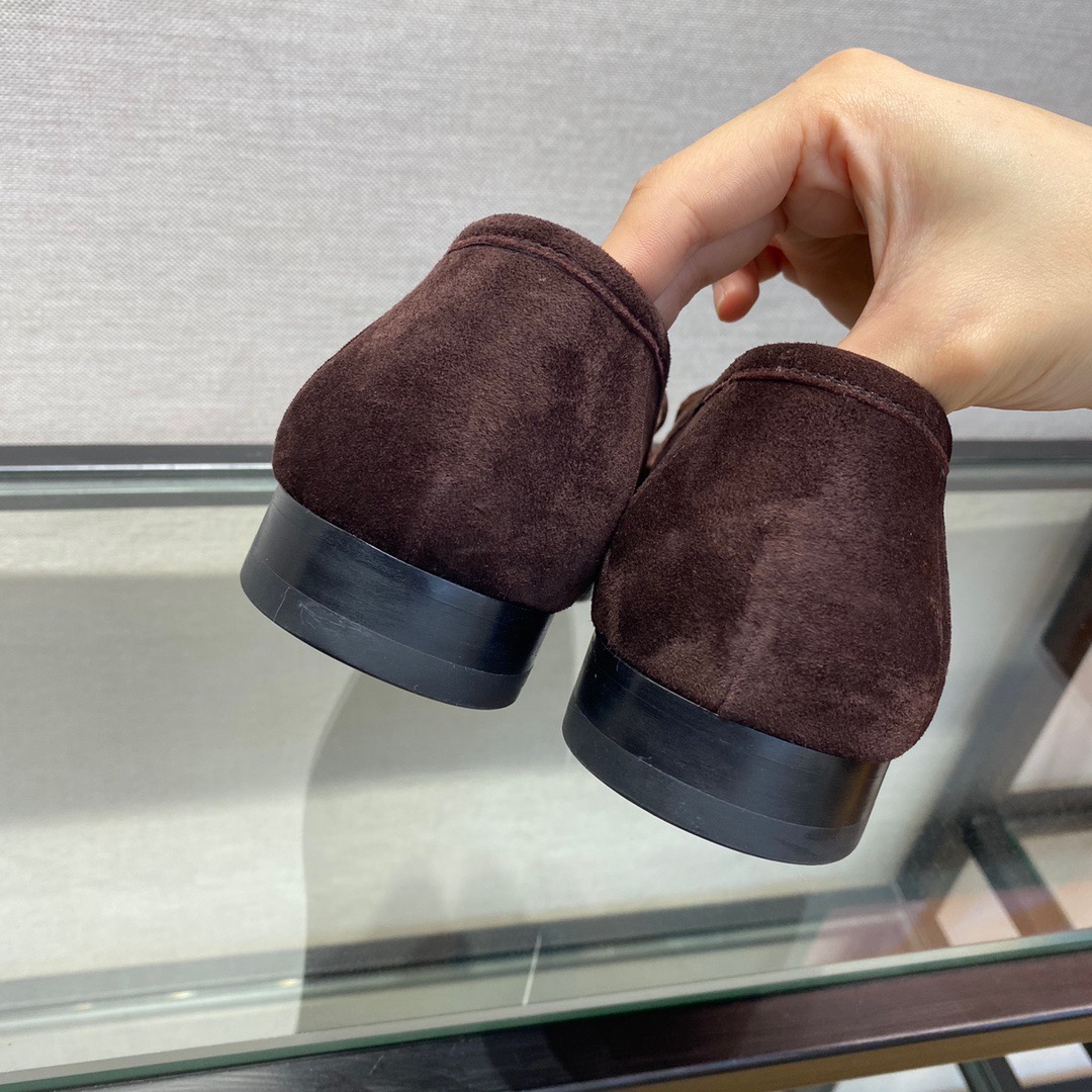 GIÀY HERMES SUEDE LEATHER BROWN LOAFER SHOES