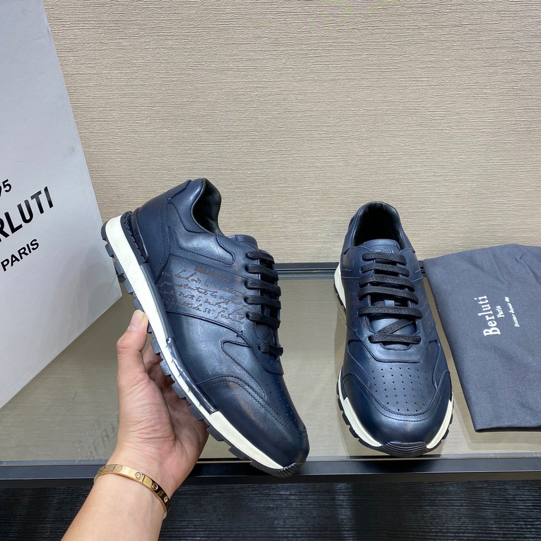 GIÀY BERLUTI Leather Blue Sneaker shoes