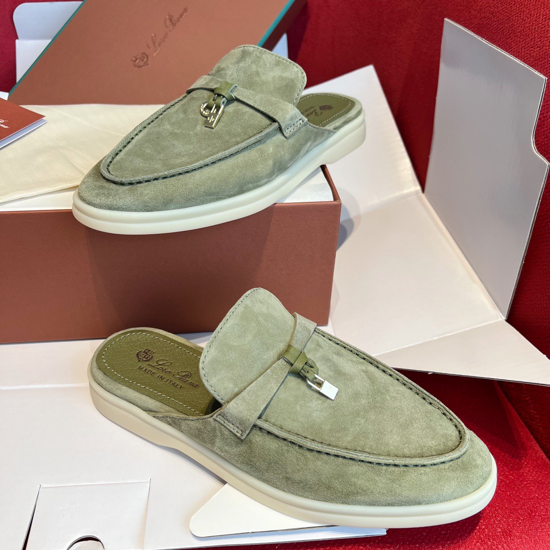 GIÀY LORO PIANA SLIDER OLIVE SUEDE LEATHER
