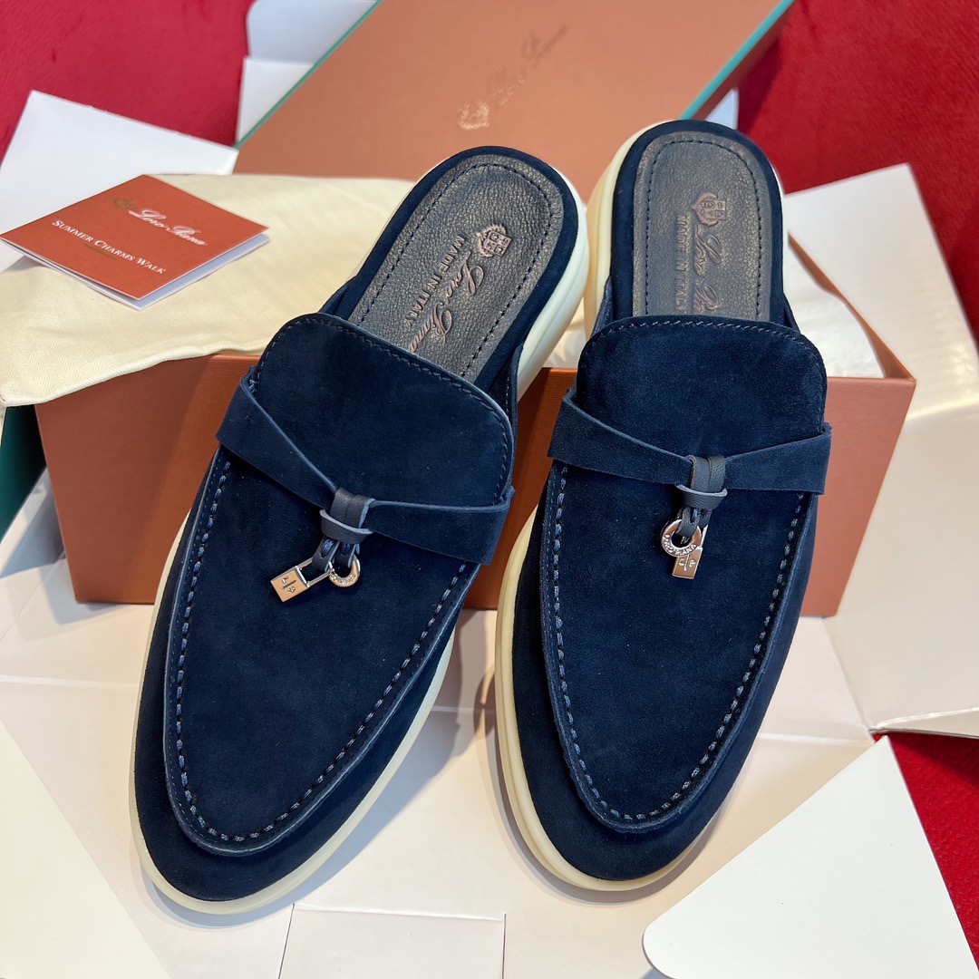 GIÀY LORO PIANA SLIDER BLUE SUEDE LEATHER