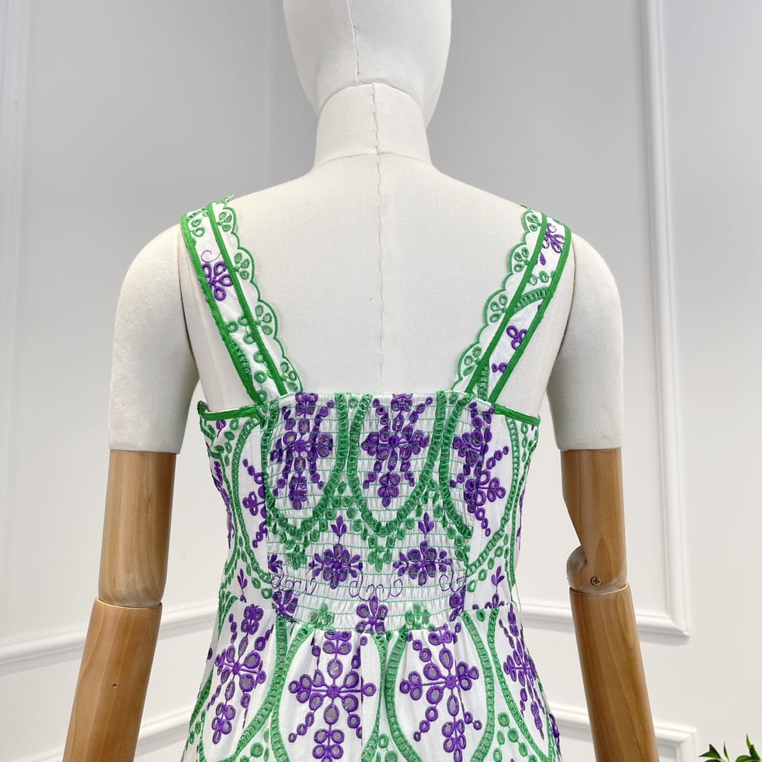 VÁY ZIMMERMANN Green Purple White Hollow Embroidery Irregular Hem Dress High Classy