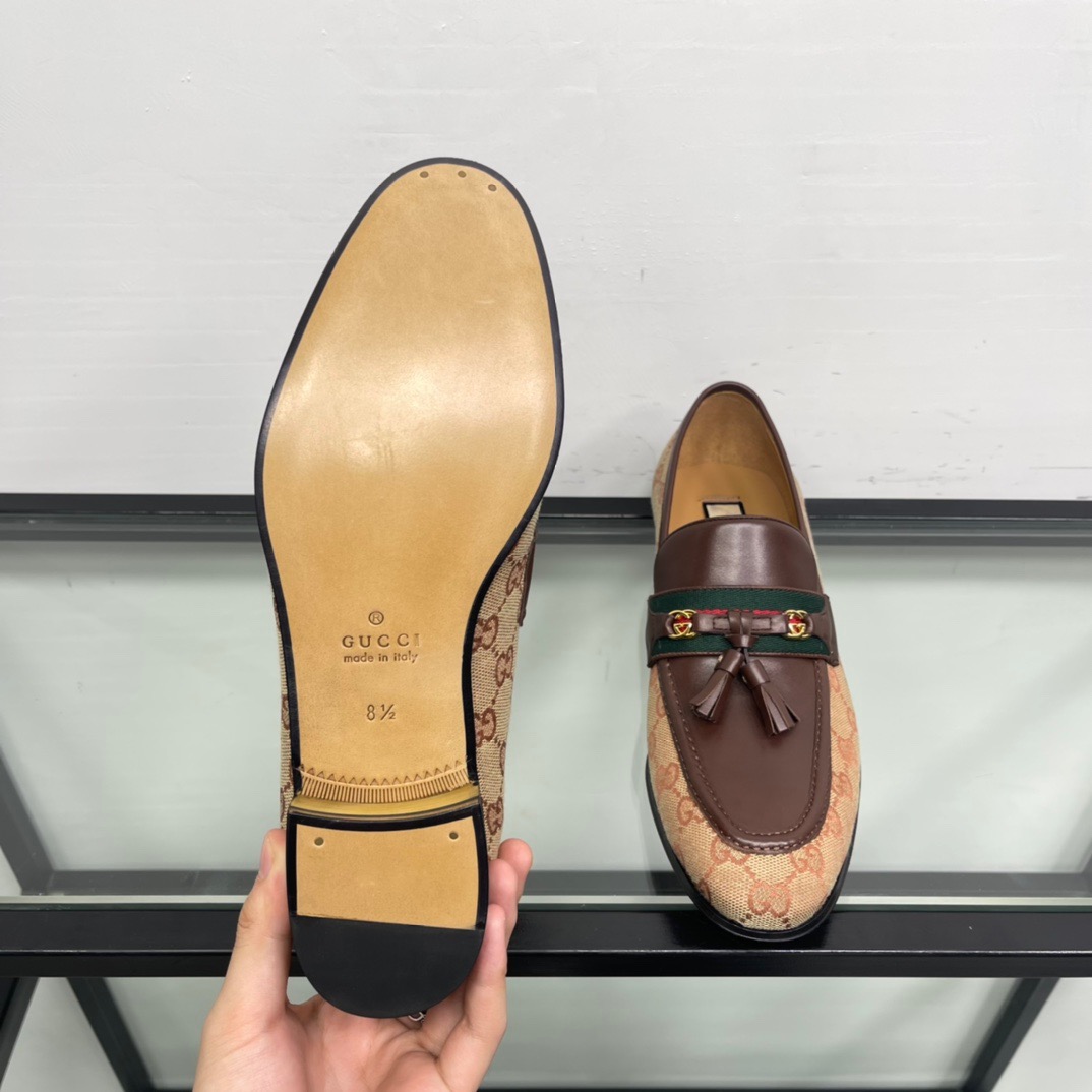 GIÀY GUCCI GG LEATHER AND CANVAS LOGO LOAFER SHOES