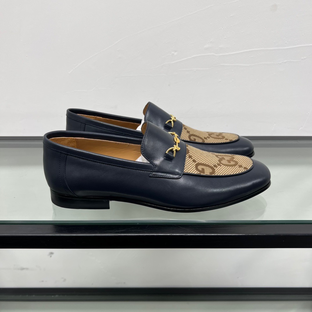 GIÀY GUCCI GG LEATHER AND CANVAS LOGO LOAFER SHOES
