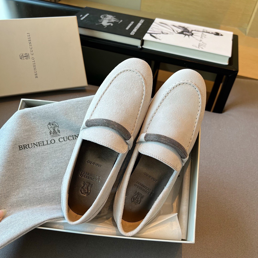 GIÀY BRUNELLO CUCINELLI white suede loafer