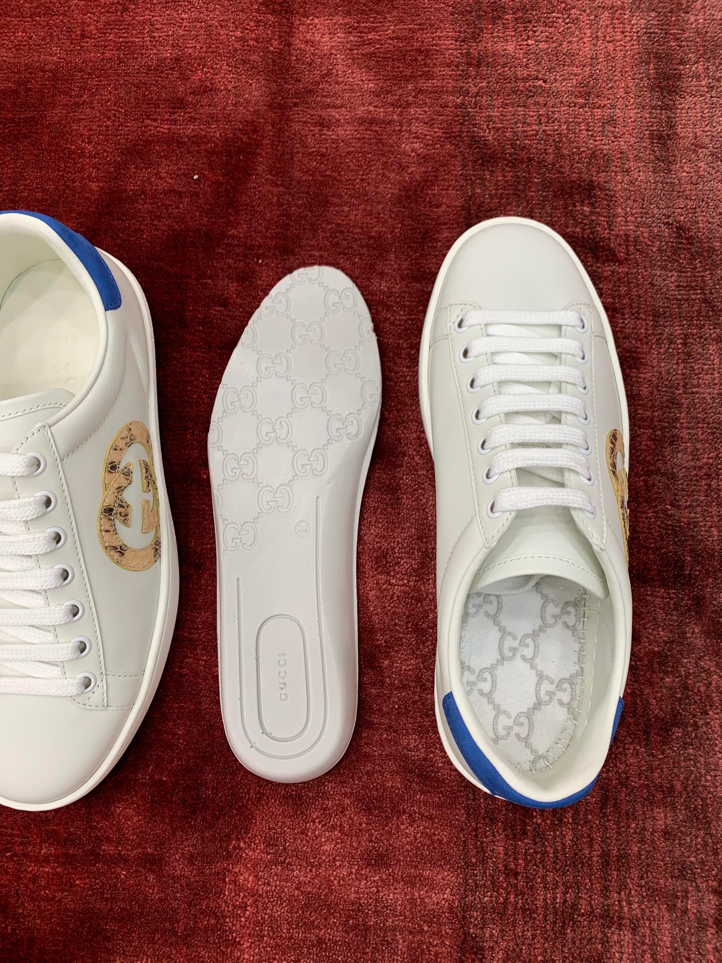 GIÀY GUCCI Leather Ace Sneakers Interlocking GG Python White