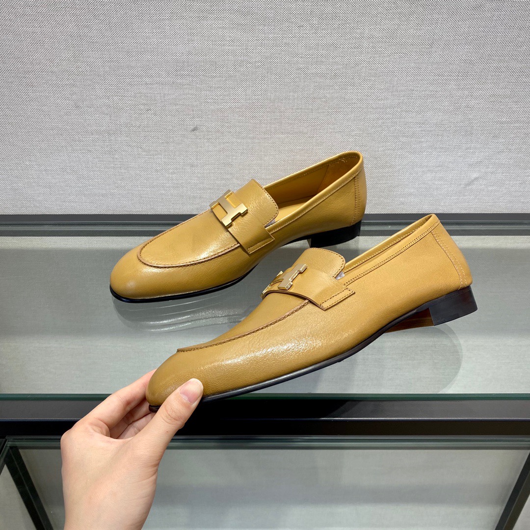 GIÀY HERMES LEATHER BROWN LOAFER SHOES
