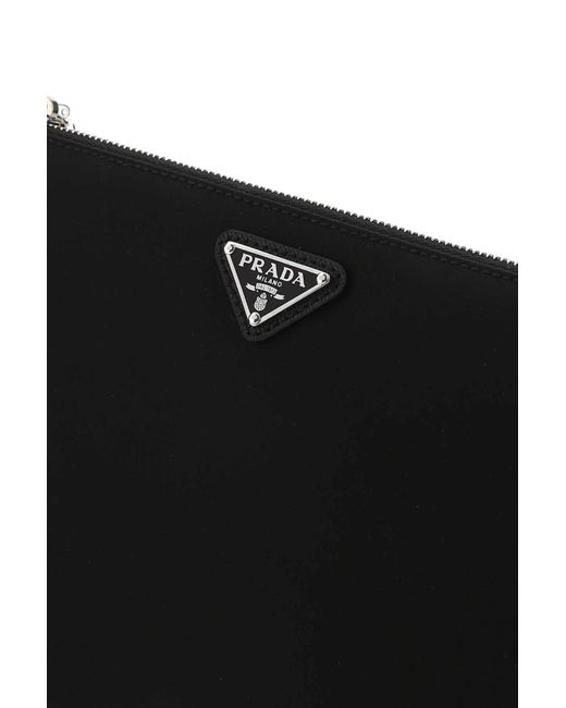 TÚI Prada Black Logo Plaque Pouch