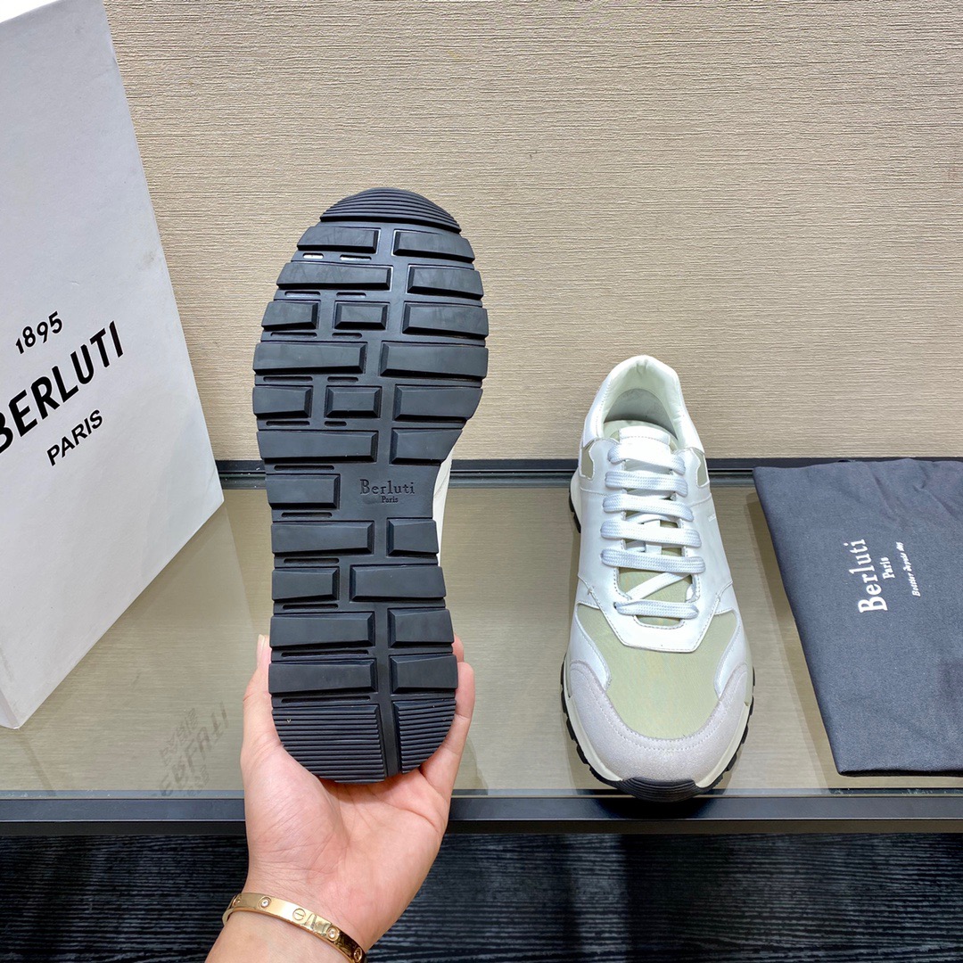 GIÀY BERLUTI Leather and Suede White Grey Sneaker shoes
