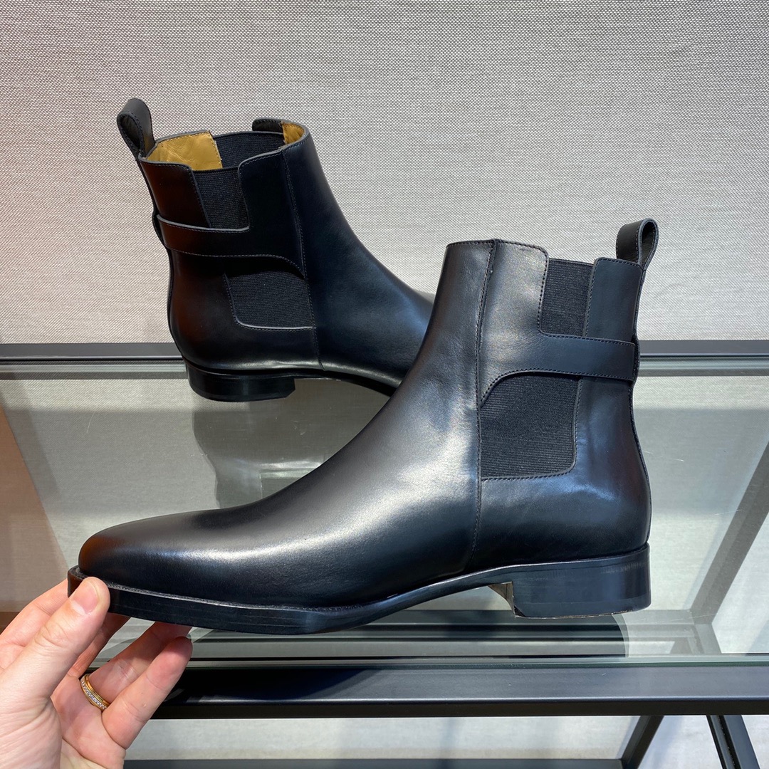 GIÀY HERMES BLACK LEATHER BOOTS SHOES