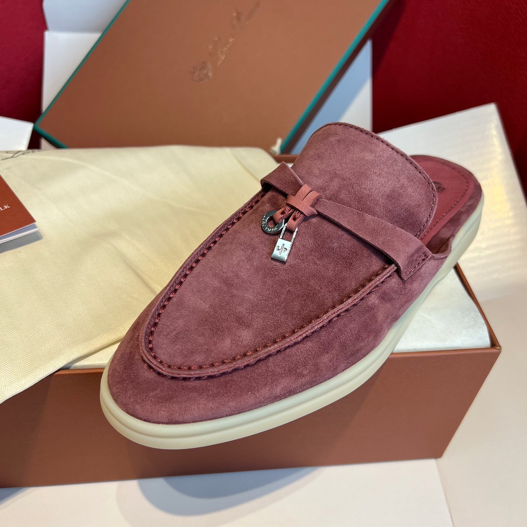 GIÀY LORO PIANA SLIDER BURGUNDY SUEDE LEATHER