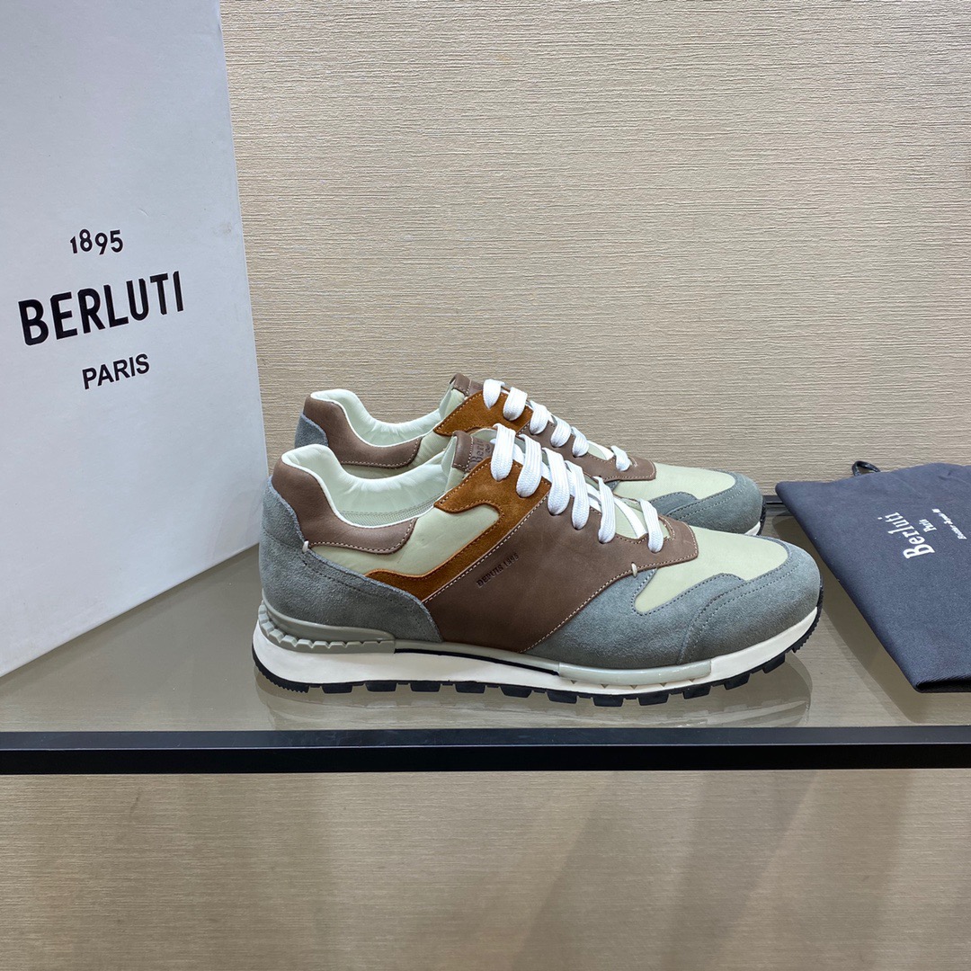 GIÀY BERLUTI Leather and Suede Brown Grey Sneaker shoes