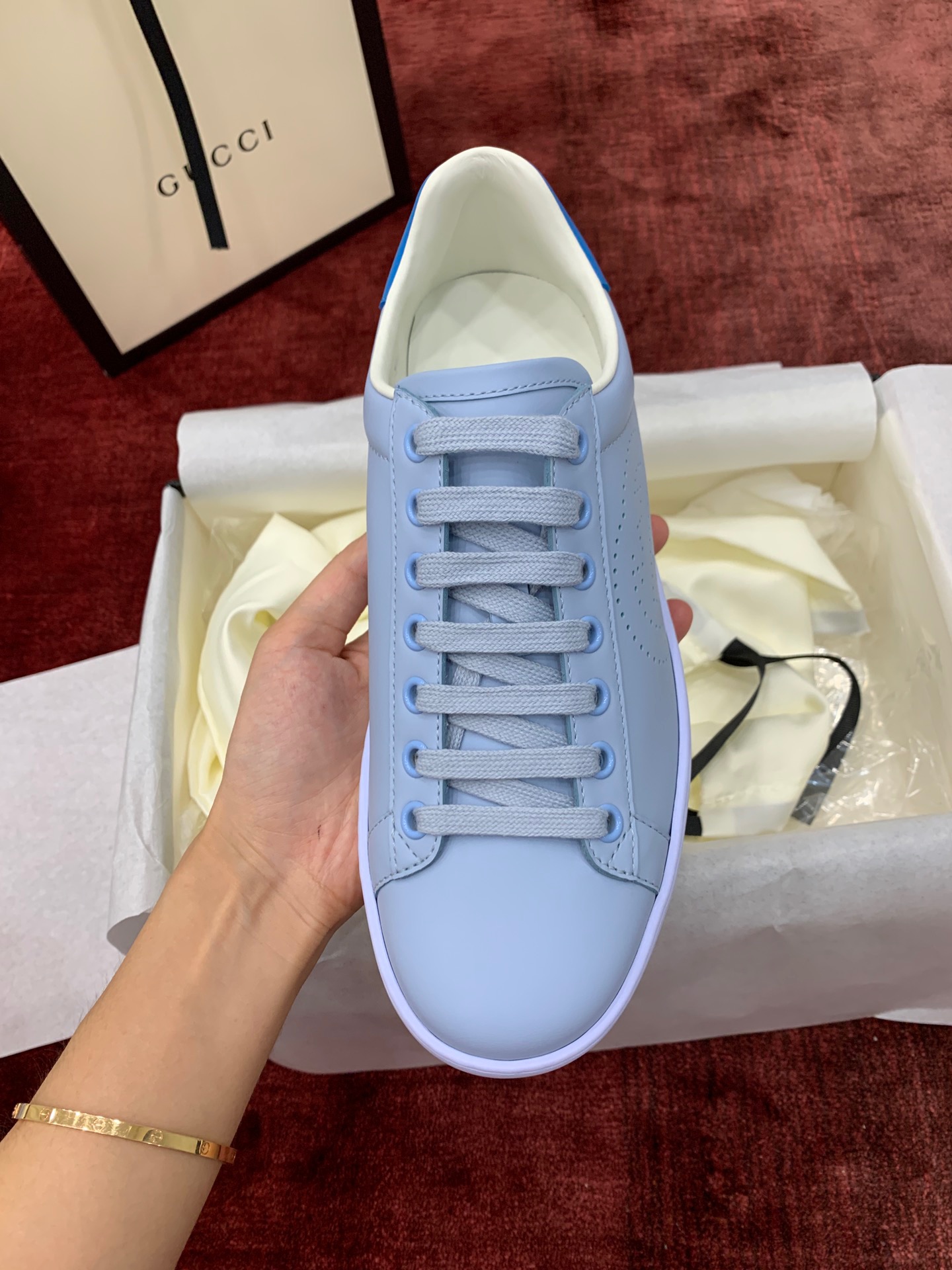 GIÀY GUCCI Leather Ace Sneakers Interlocking GG Blue