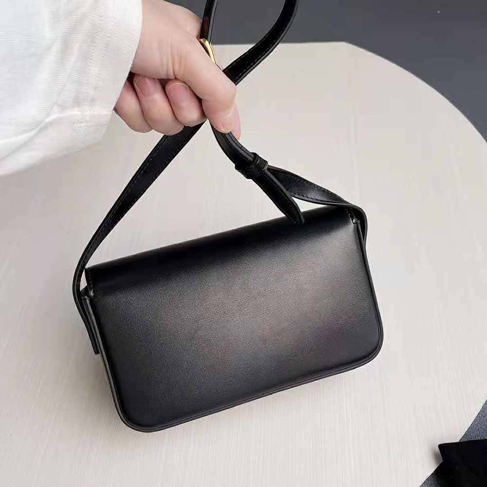 TÚI Celine Women Triomphe Shoulder Bag in Shiny Calfskin-Black