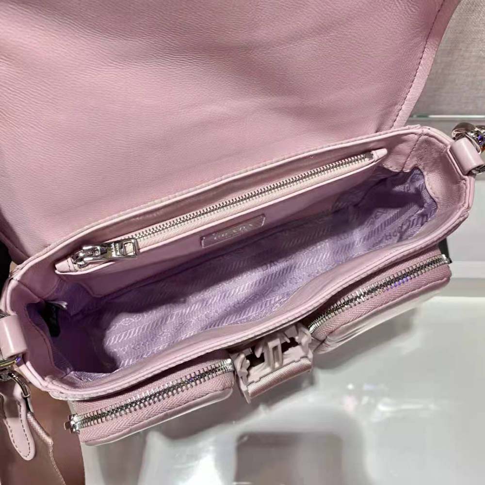 TÚI Prada Women Pocket Nylon and Brushed Leather Bag-Pink