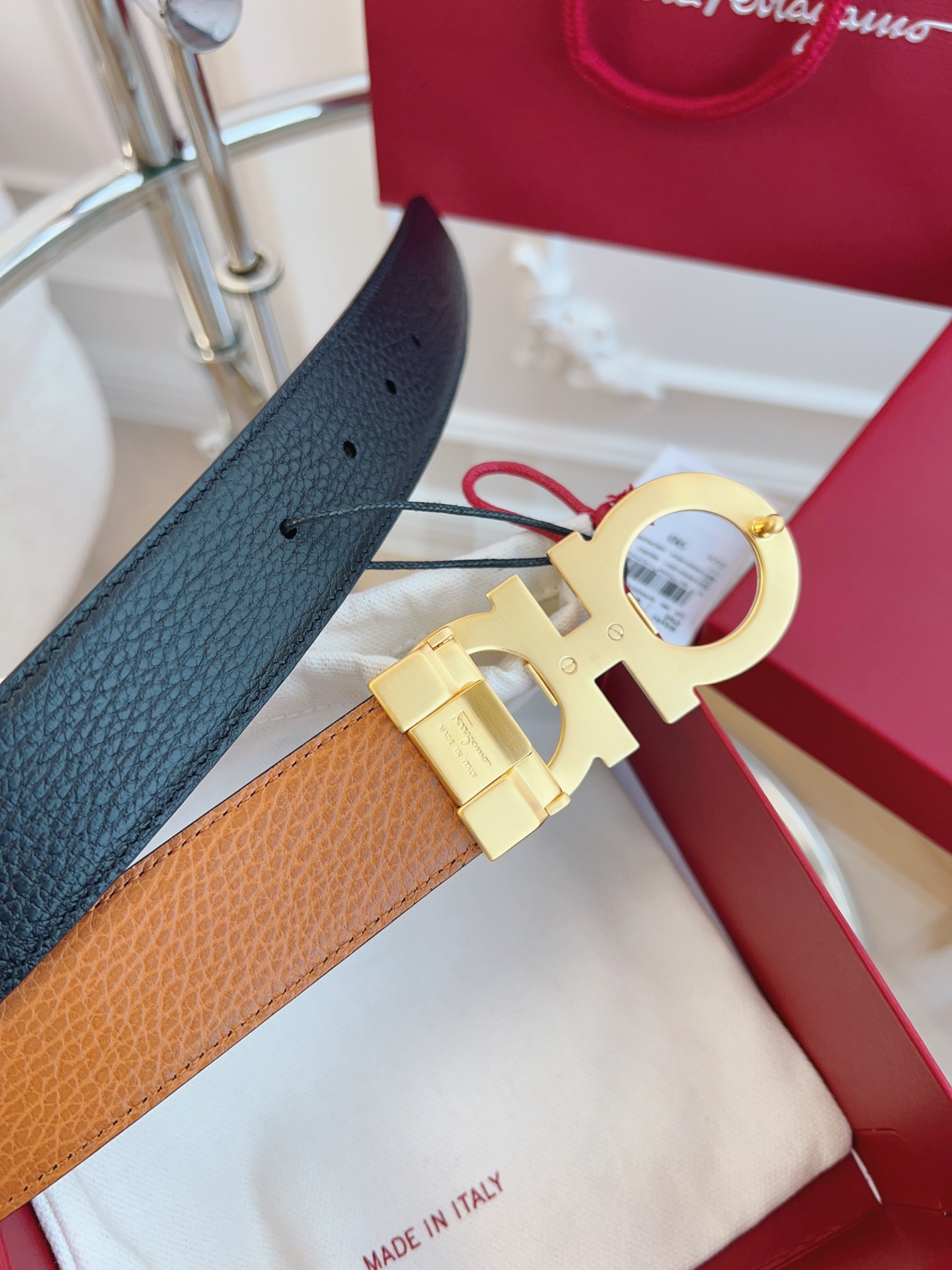 DÂY LƯNG Salvatore Ferragamo Adjustable Gancini Belt Khóa vàng