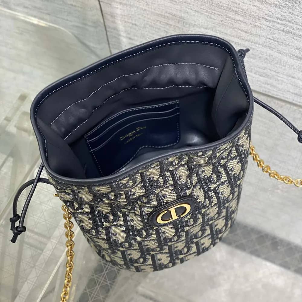 TÚI Dior Bucket Mini 30 Montaigne Oblique có dây rút
