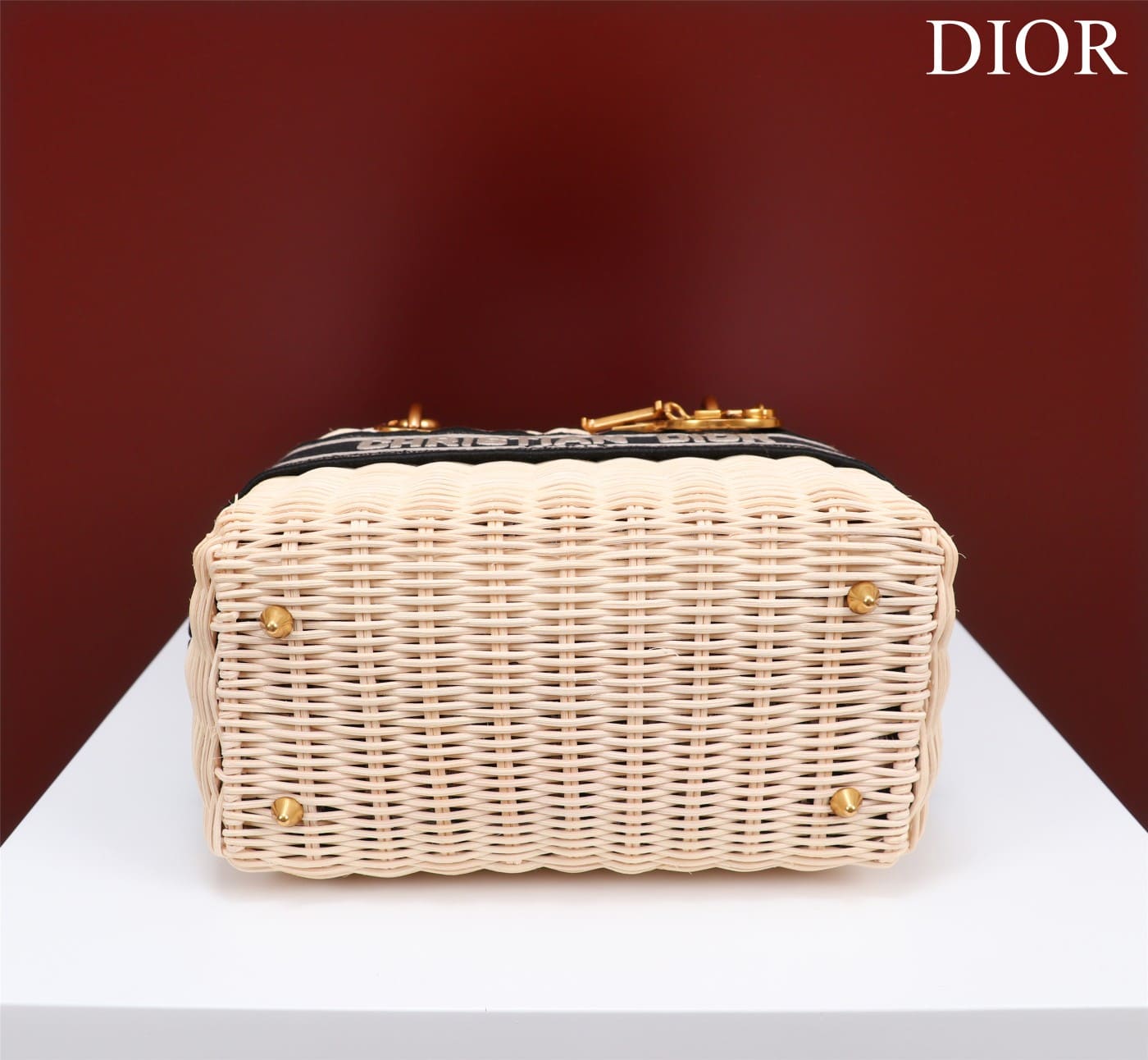 TÚI Dior Women Medium Lady Dior Bag Natural Wicker and Light Black Oblique Jacquard dệt tay bằng liễu gai