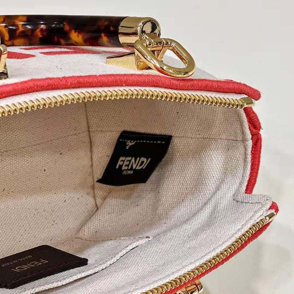 TÚI Fendi Women By The Way Mini Beige Canvas Small Boston Bag