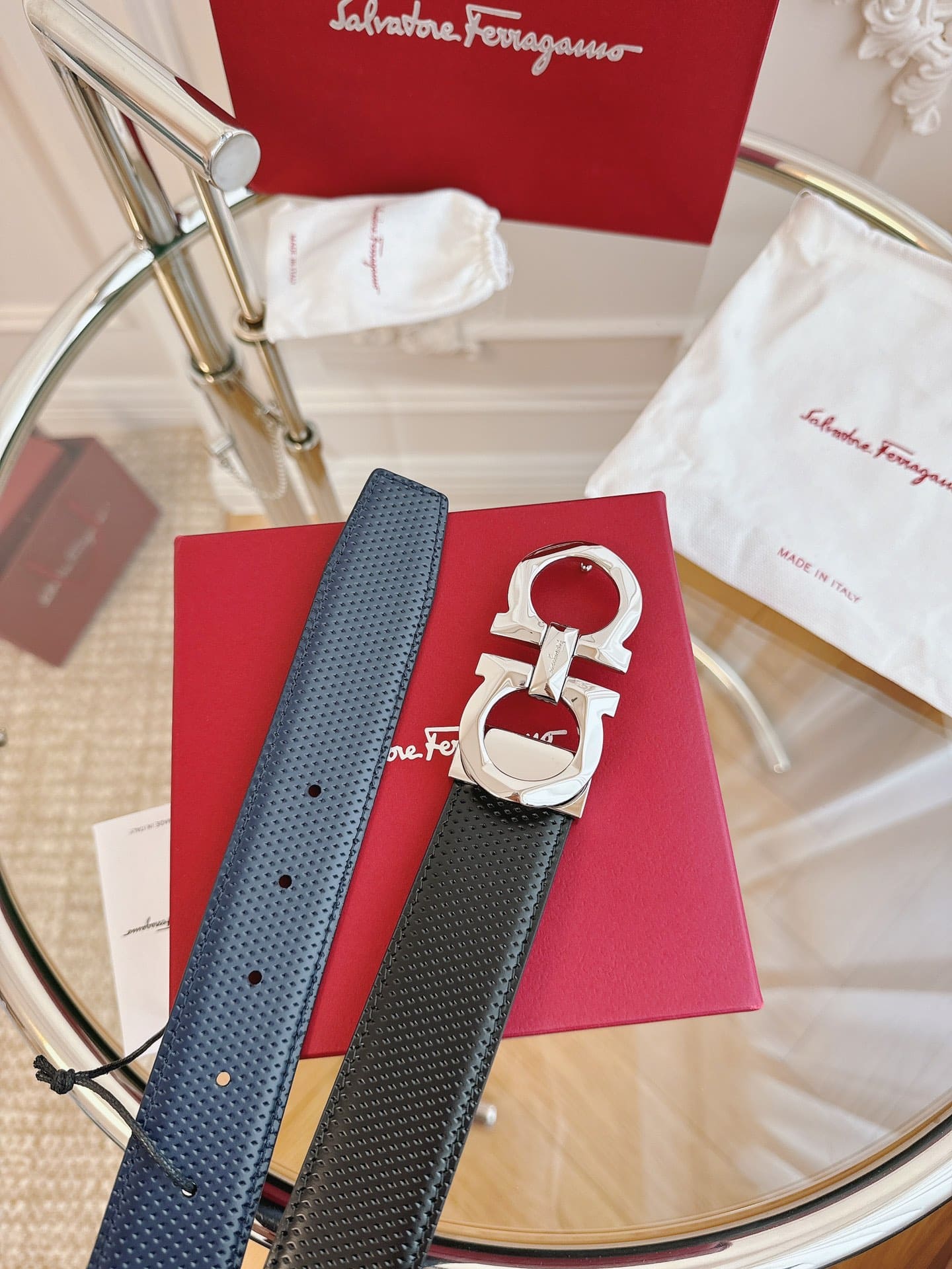 DÂY LƯNG Salvatore Ferragamo Adjustable Gancini Belt Khóa bạc