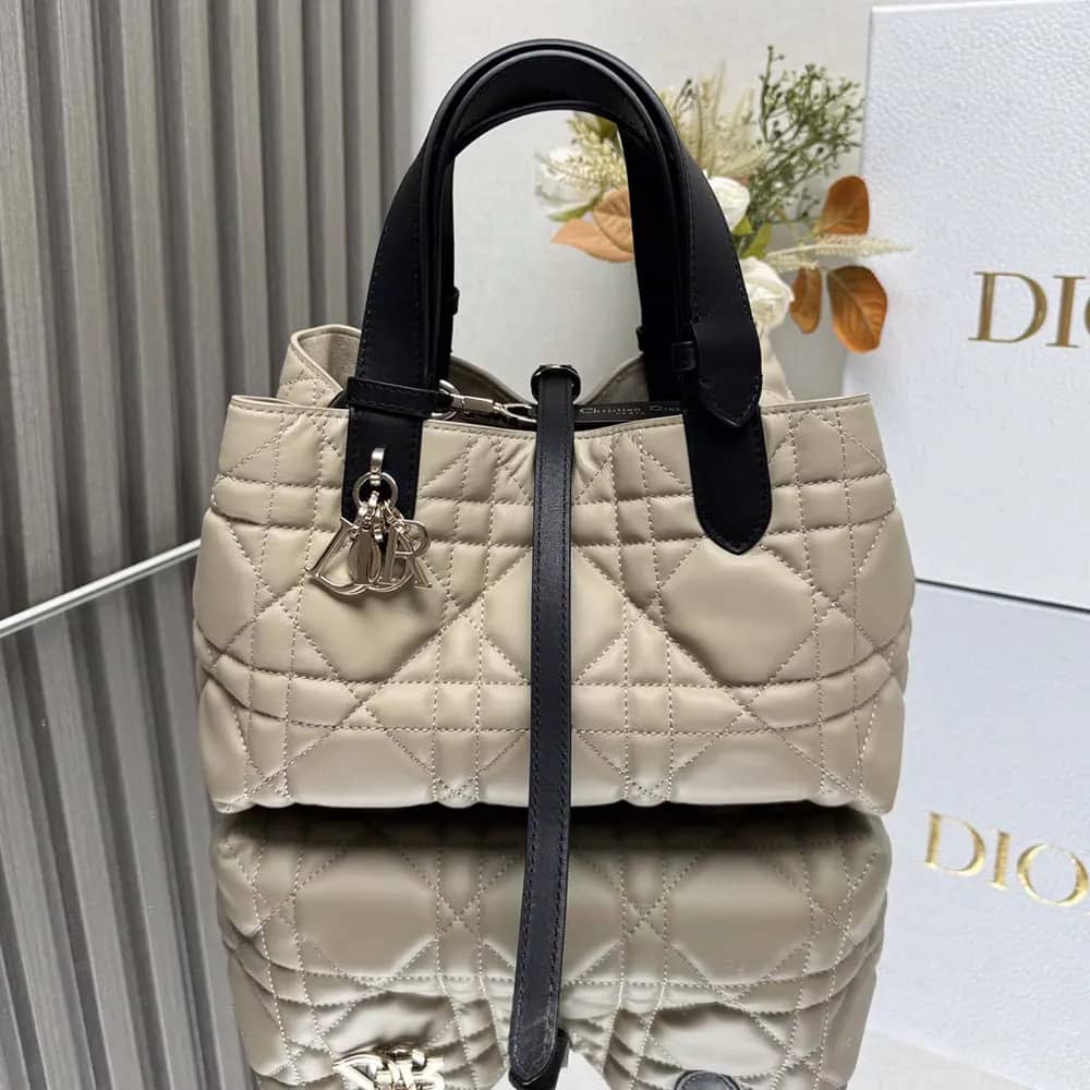 TÚI Dior Toujours Rope màu be và đen Macrocannage Calfskin cỡ nhỏ