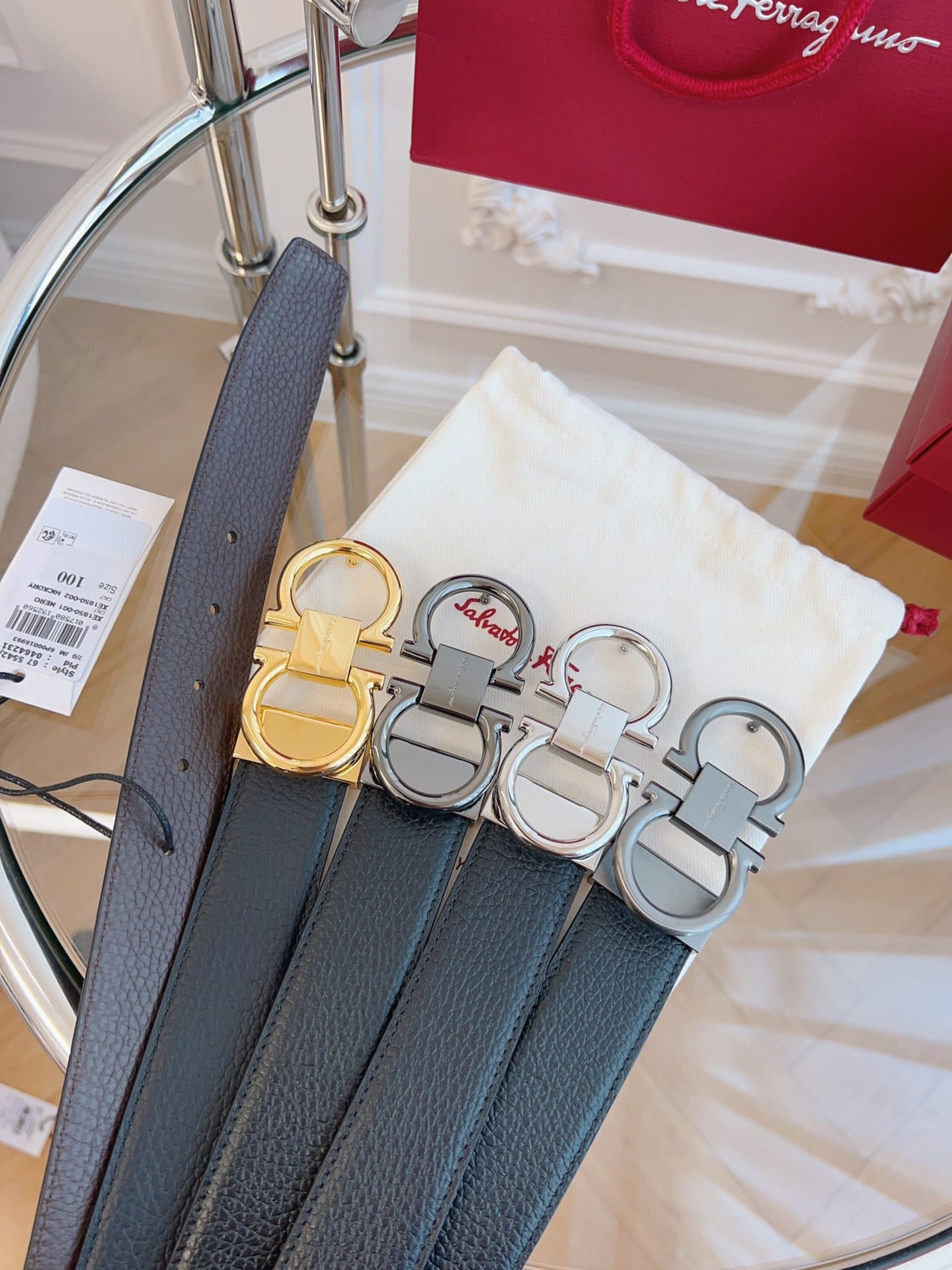 DÂY LƯNG Salvatore Ferragamo Adjustable Gancini Belt Khóa đen mờ