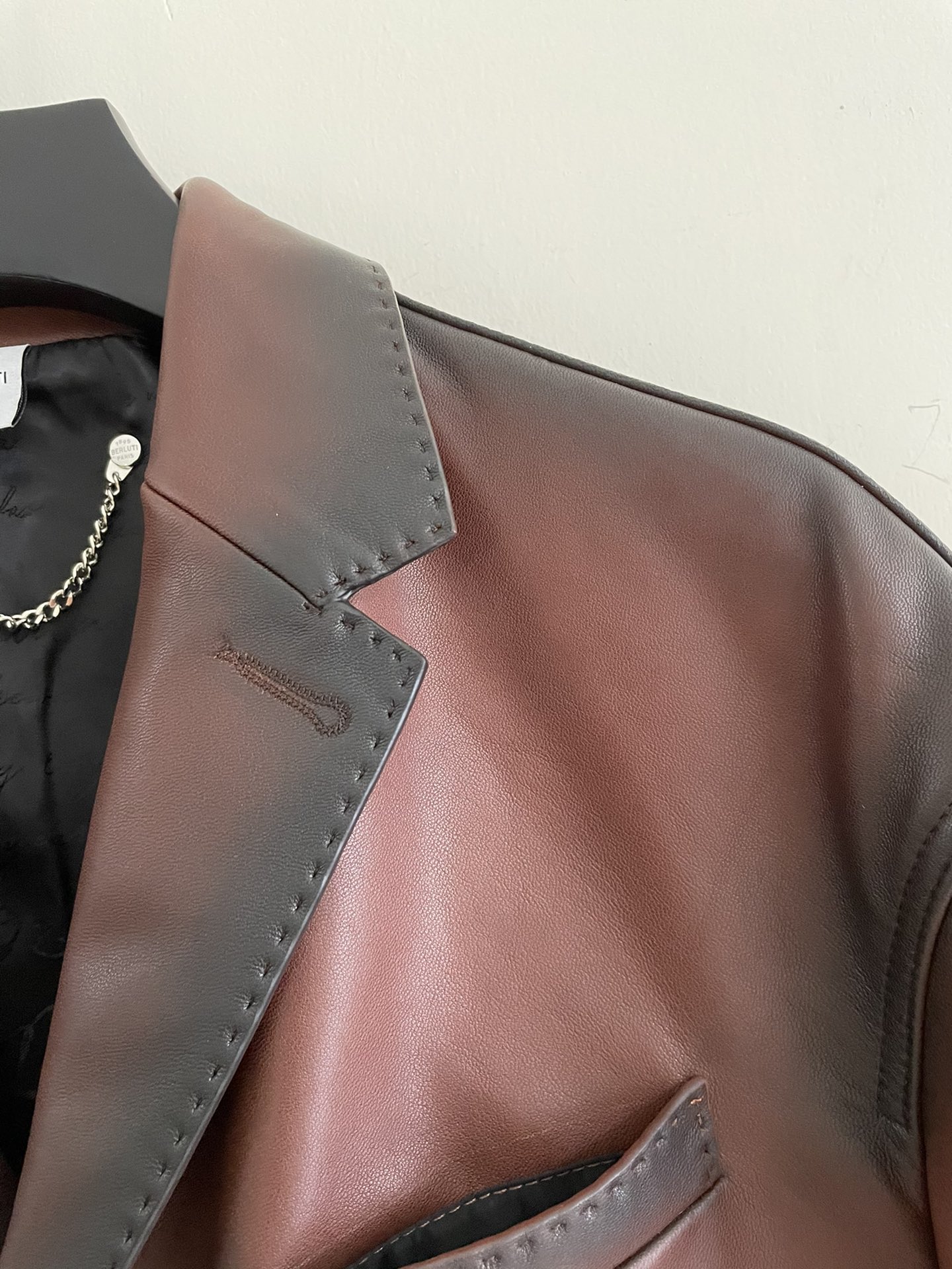 ÁO BERLUTI LEATHER JACKET RED BROWN
