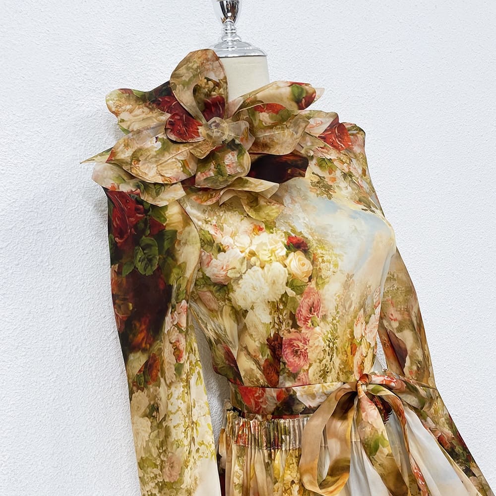 VÁY ZIMMERMANN Vintage Flower Long Sleeve Short Dress High Classy