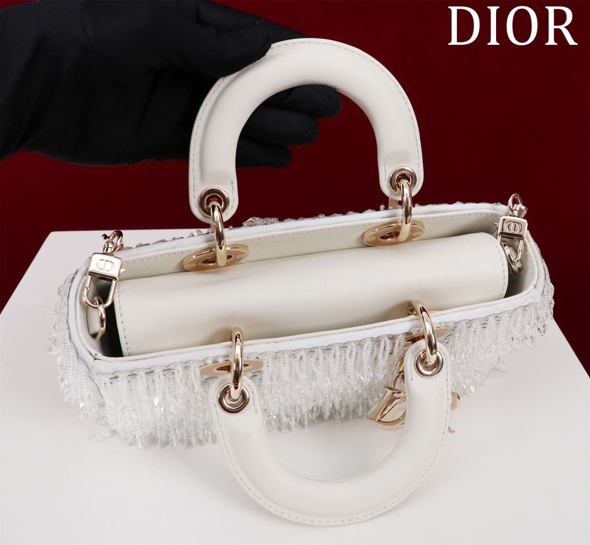 TÚI CHRISTIAN DIOR Lady-Joy embroiders tattered hạt cườm trắng