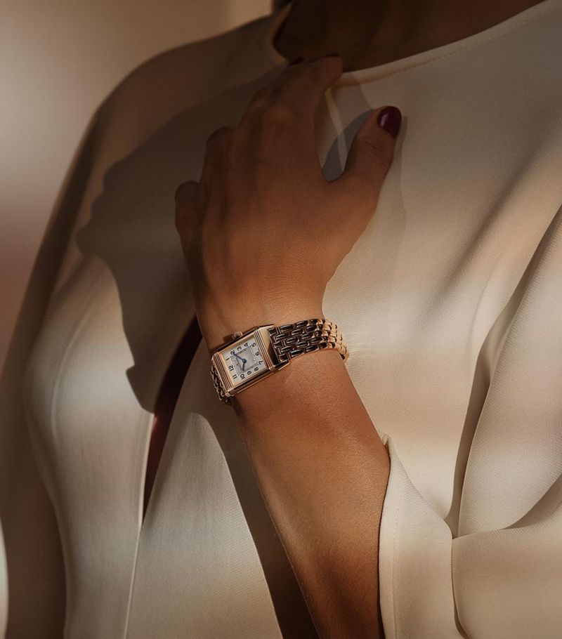 Đồng hồ JAEGER-LECOULTRE Rose Gold and Diamond Reverso Classic Duetto 21mm mặt số màu trắng