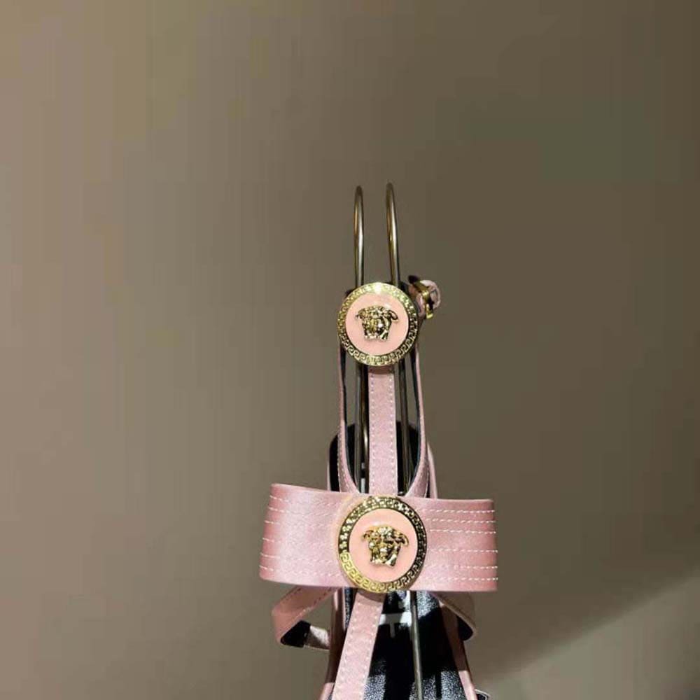 GIÀY Versace Women Gianni Ribbon Cage Satin Pumps-Pink