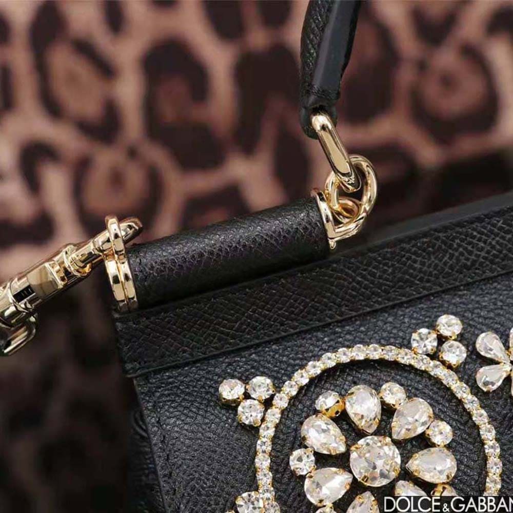 TÚI Dolce Gabbana D&G Women Small Calfskin Sicily Bag with Rhinestones