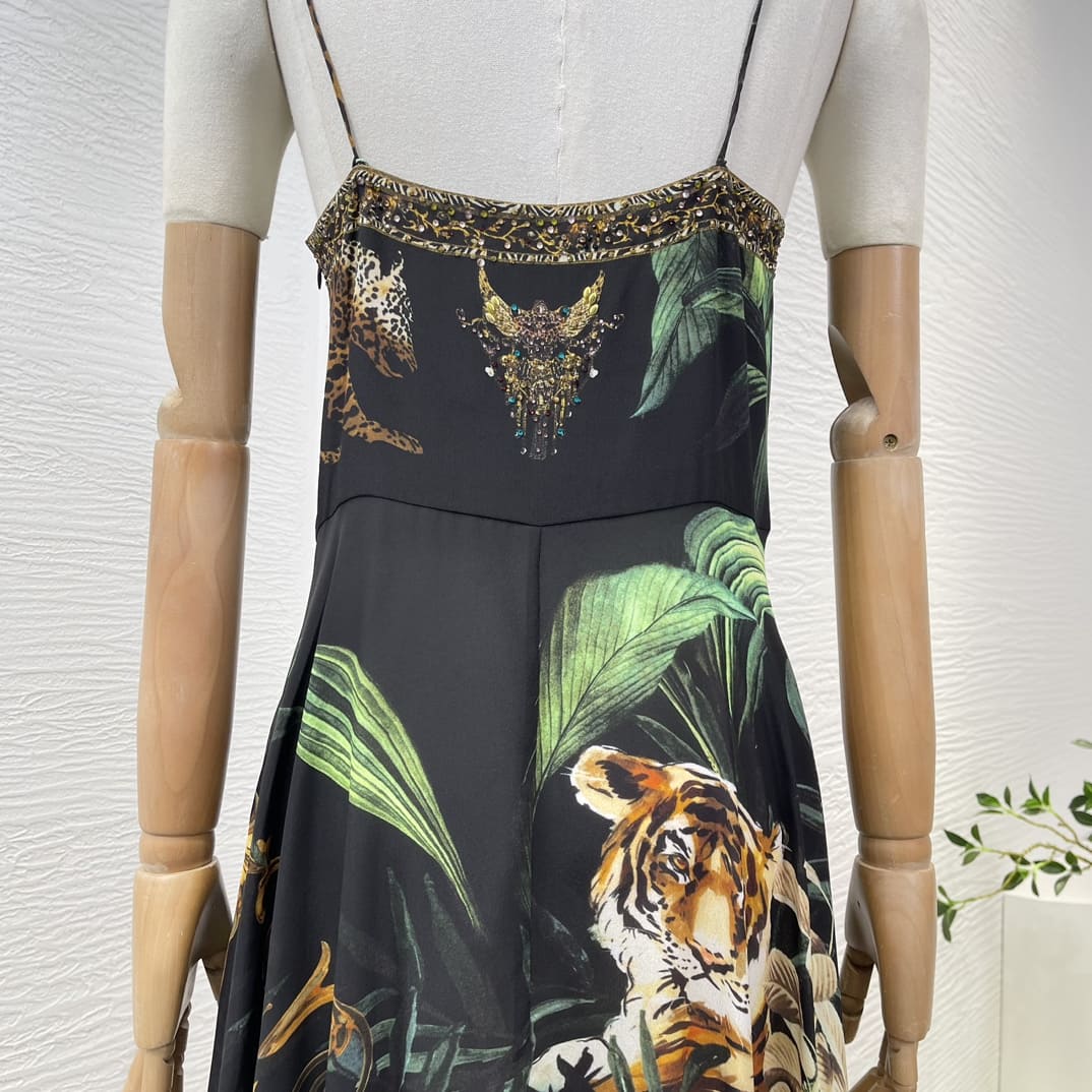 VÁY CAMILLA WorldCloset Tiger Print Font Bow Midi Dress High Classy