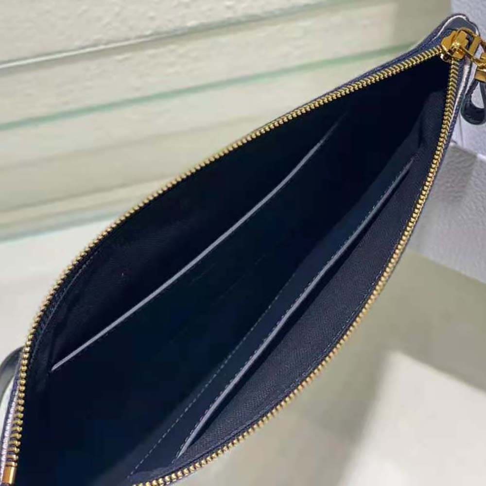 TÚI Dior Women Large Dior Caro Ddaily Pouch Natural and Denim Blue Marinière Raffia