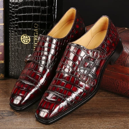 Giày da cá sấu khóa đôi Monk Strap Cap-Toe Dress thủ công