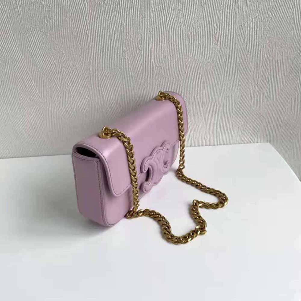 TÚI Celine Women Chain Shoulder Bag Cuir Triomphe in Shiny Calfskin-Pink