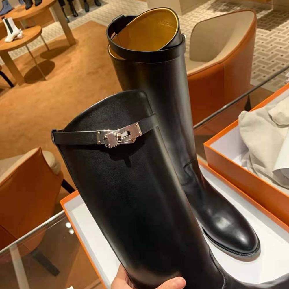 GIÀY Hermes Women Jumping Boot in Box Calfskin-Black