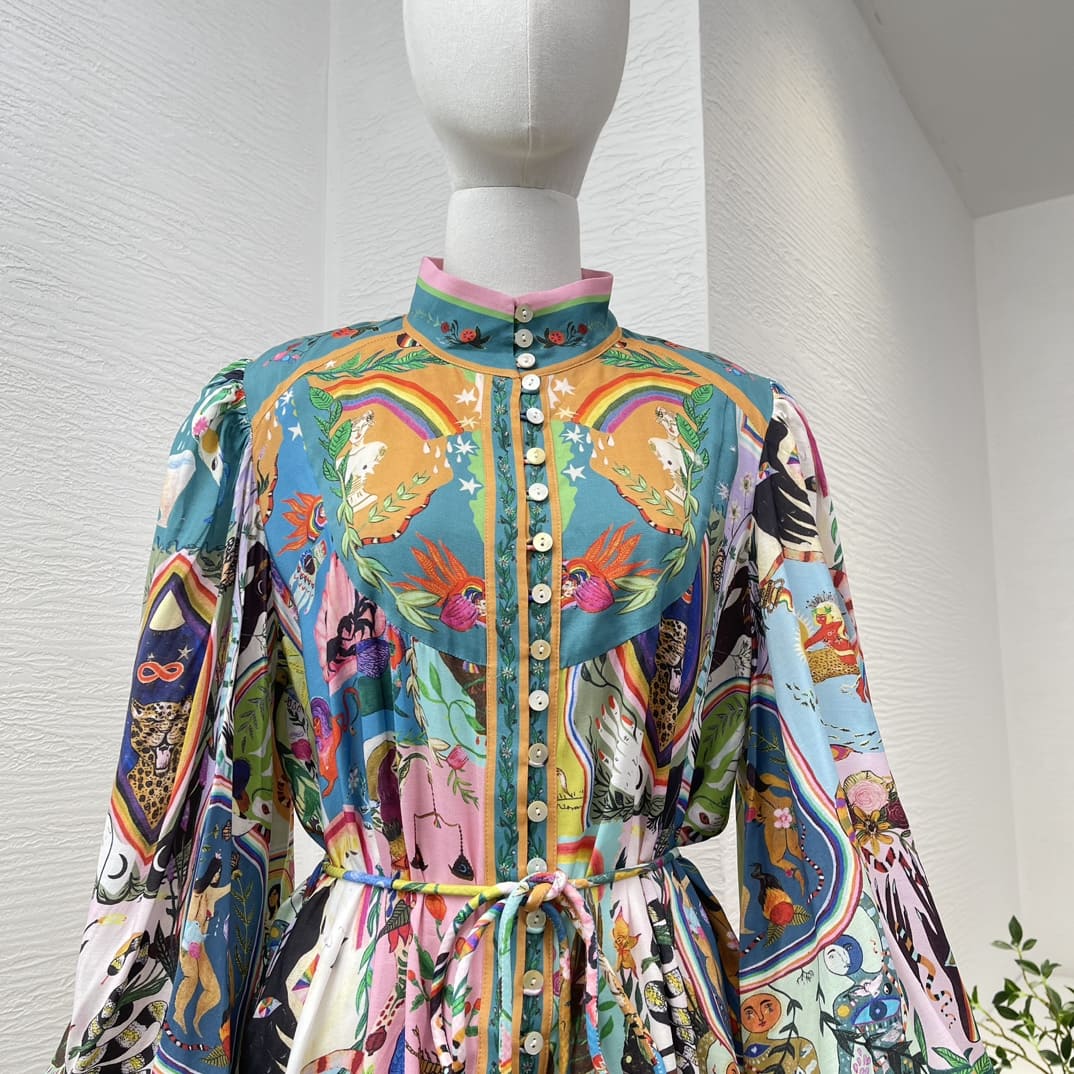 VÁY ZIMMERMANN Animals Print Long Lantern Sleeve Loose Mini Dress High Classy
