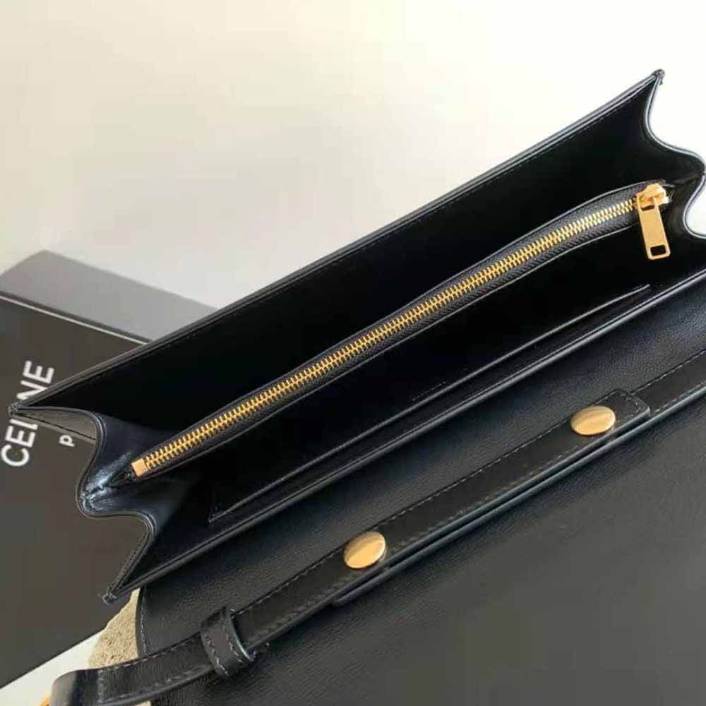 TÚI Celine Women Trapeze Triomphe Bag in Shiny Calfskin-Black