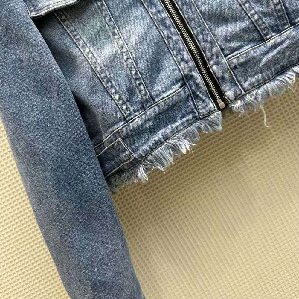 ÁO Fendi Women Blue Denim Jacket with Shirt Collar