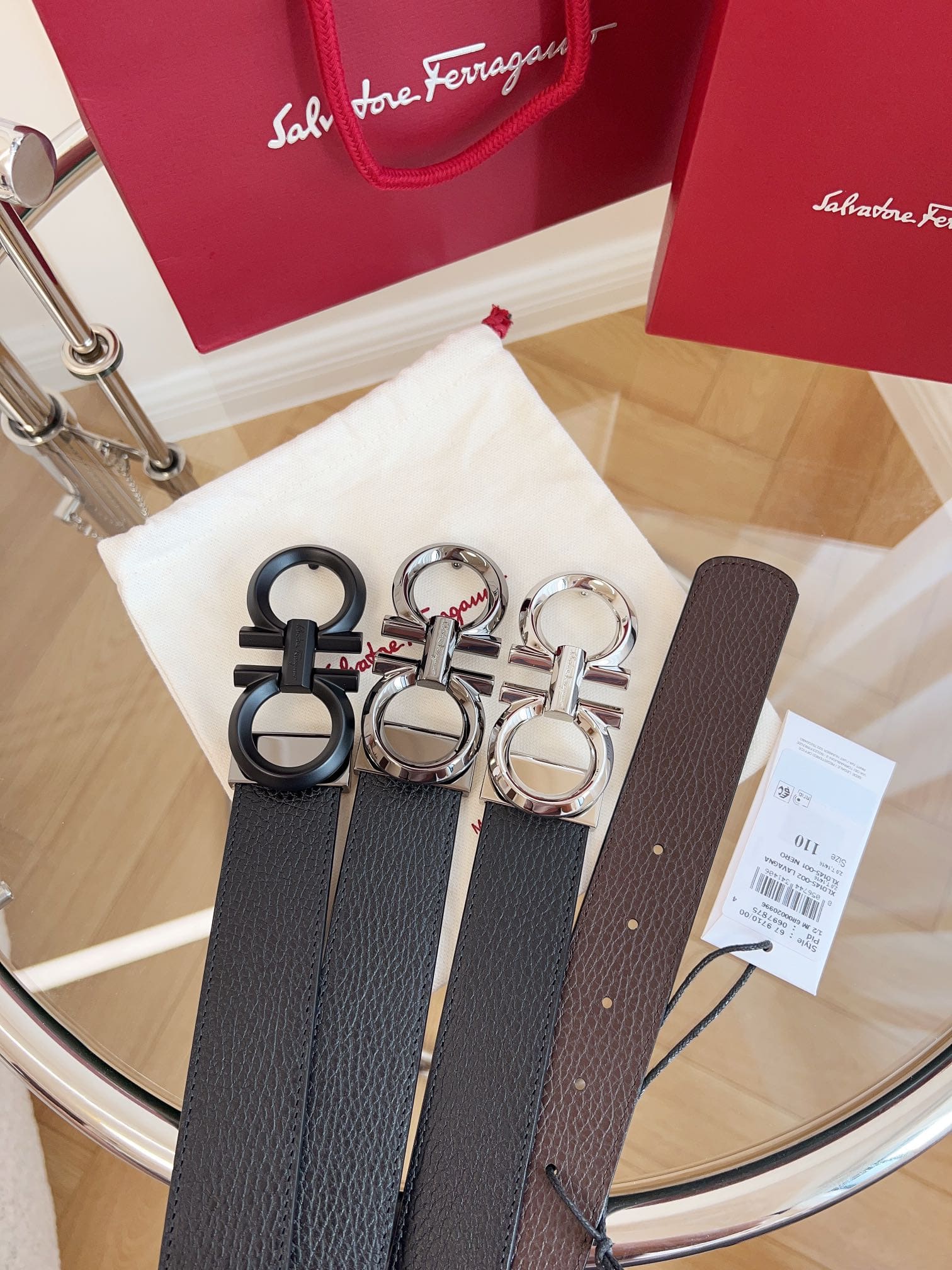 DÂY LƯNG Salvatore Ferragamo Adjustable Gancini Belt Khóa bạc