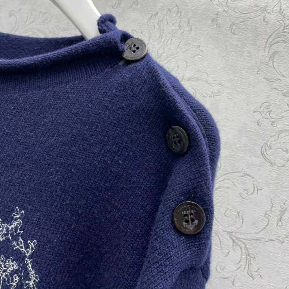 ÁO Dior Women Embroidered Sweater Navy Blue Cashmere Knit